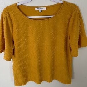 Rose & Olive Mustard Color Textured Shirt W/Ruffle Bell Sleeves Size L